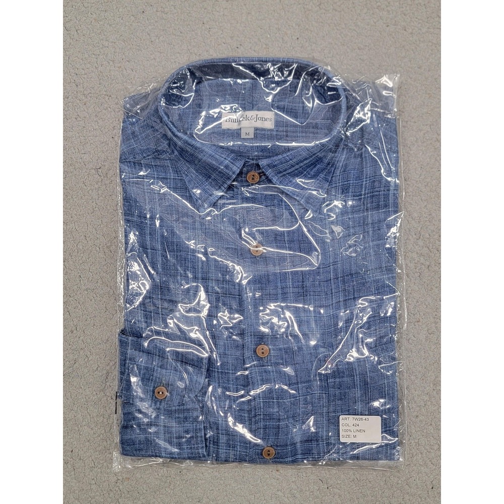 Bullock Jones Shirt Mens Medium Indigo‎ Blue 100% Flax Linen Long Sleeve Button
